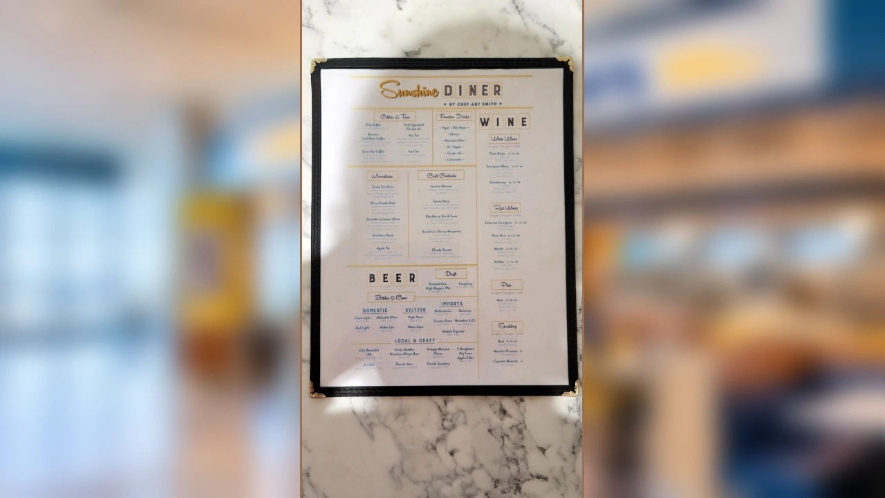 sunshine diner orlando airport menu